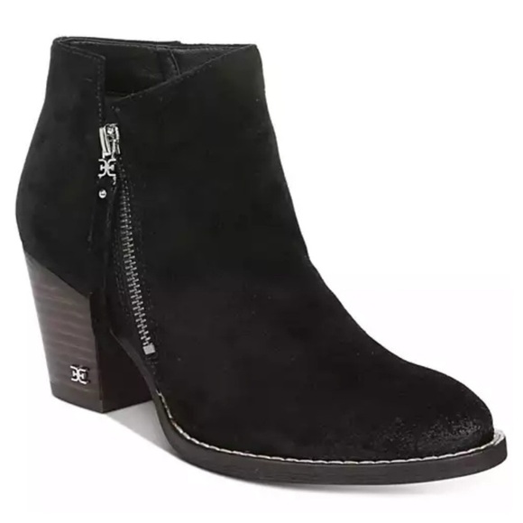 Sam Edelman Women’s Suede Macon Side Zip Ankle Boot Bootie Heeled Black Size 8 - Picture 1 of 11